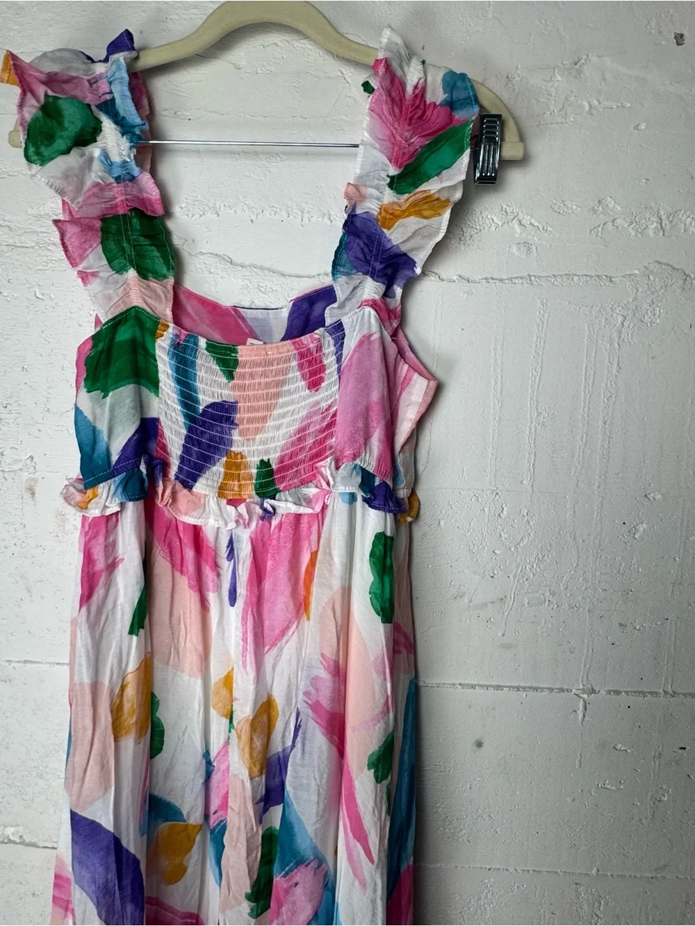 Blu Pepper‎ Pastel Watercolor Ruffle Strap Brush Stroke Ruffle Midi Sundress M